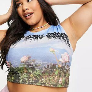 New Girl Order Curve cropped vest with scenic print & gothic graphic! Size 16!